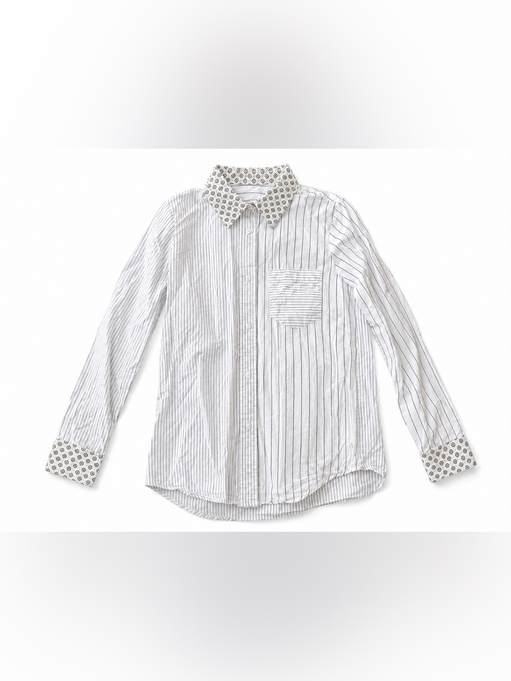 Le Superbe Striped 💯 Cotton Button Down Shirt Floral Collar Cuffs Size 2